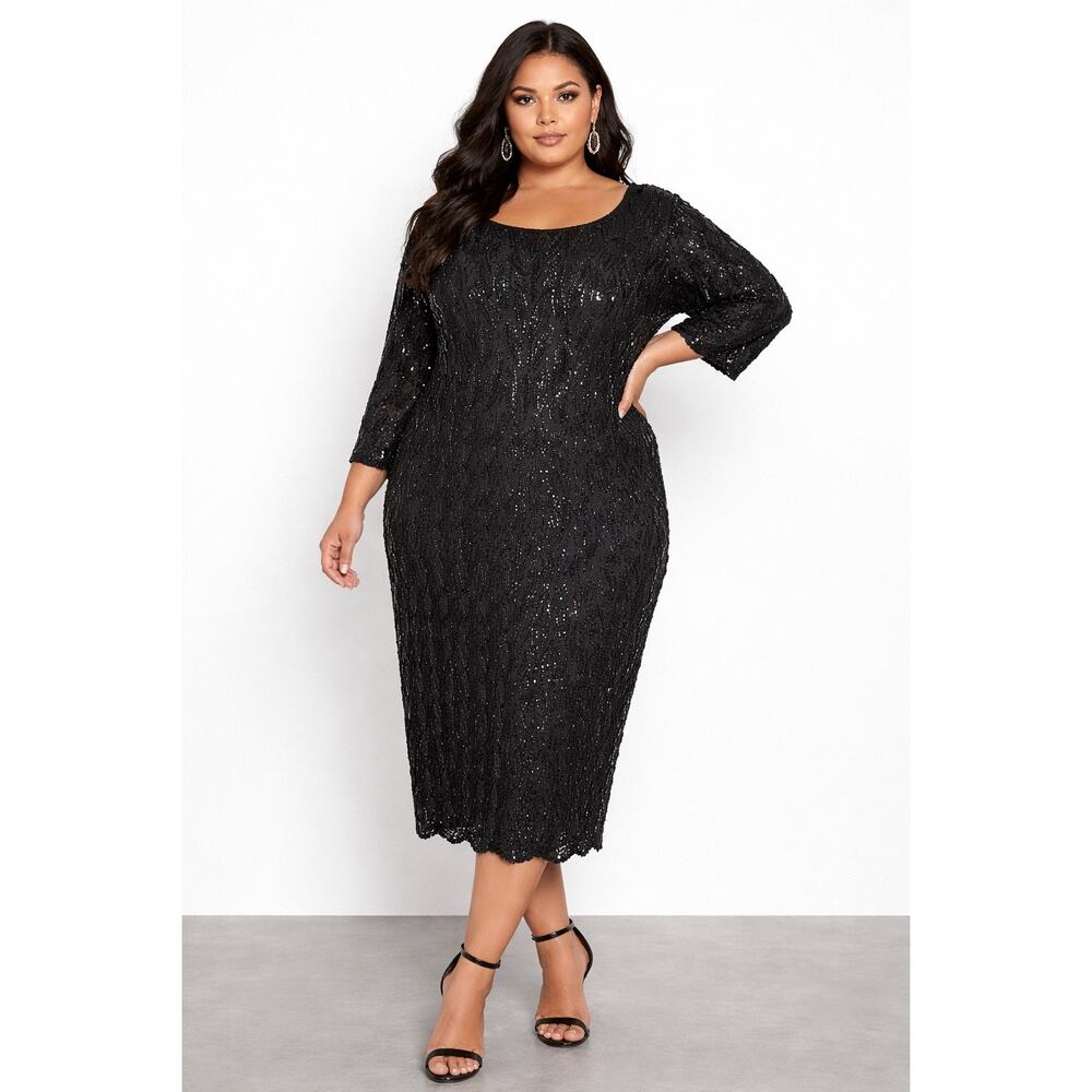 VTG Lawrence Kazar India Black Silk Bead & Sequin Scalloped Cocktail Dress 3x